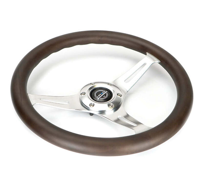 NRG Classic Wood Grain Wheel - 350mm 3 Chrome Silver Spokes Oak Color Wood