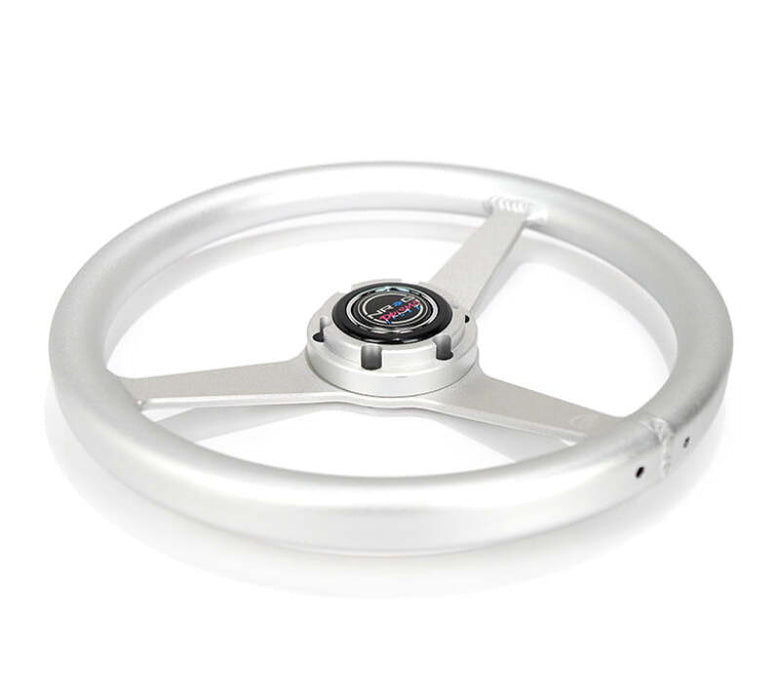 NRG Aluminum Steering Wheel 330mm - Heritage Solid Spoke - Ergonomic Grip - Anadized Silver