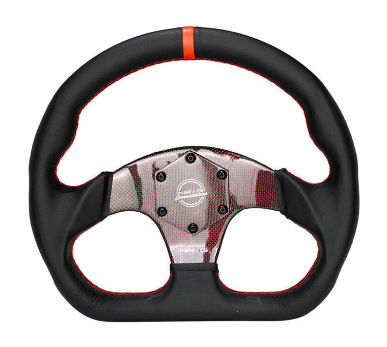 NRG Carbon Fiber Flat Bottom Steering Wheel (320mm) Red CF Center w/Red Stitch/Center Mark