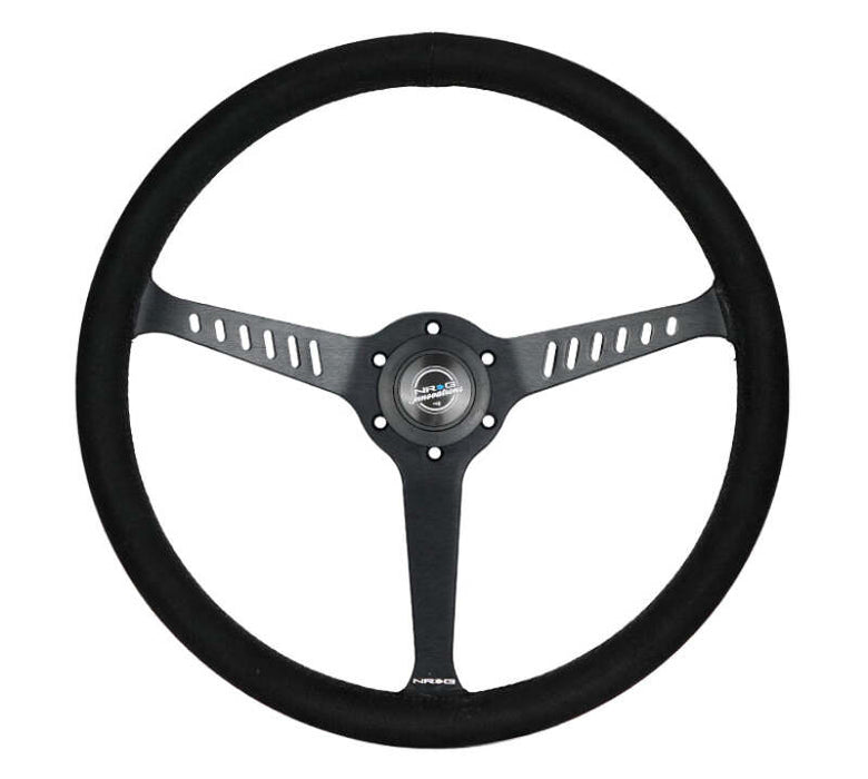 NRG Reinforced Stealth Wheel (380mm) 3 Spoke Center - 1in Deep Dish - Vegan Suede Red Stitch