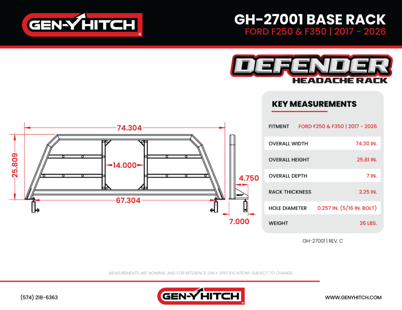 Gen-Y 17+ Ford F250/ F350 Defender Headache Rack Only - Black
