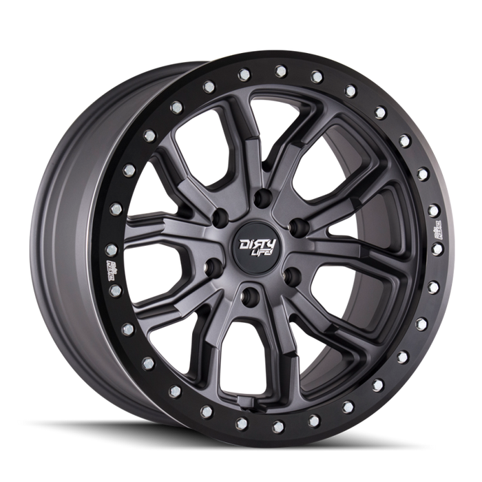 Dirty Life 9303 DT-1 17x9/5x127 BP/-38mm Offset/78.1mm Hub Matte Gunmetal Wheel - Beadlock