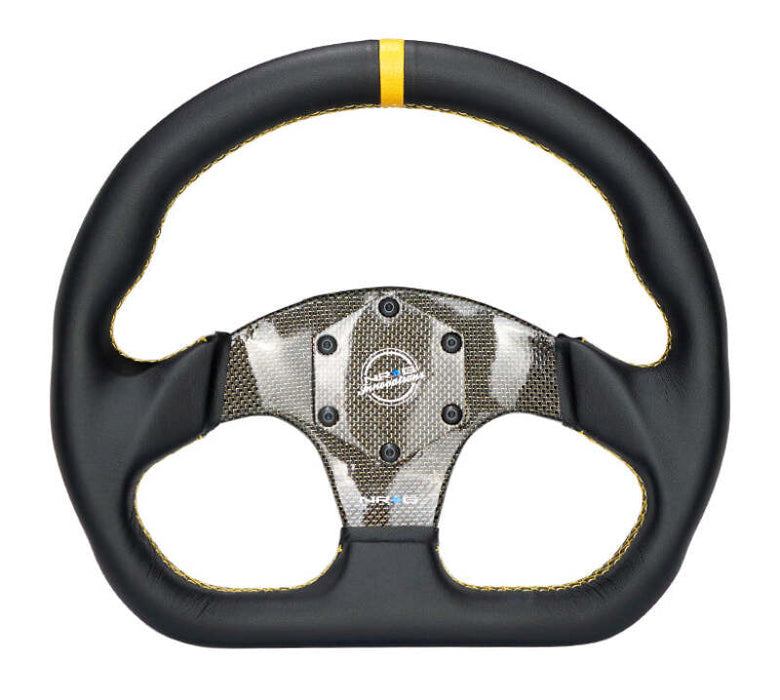 NRG Carbon Fiber Steering Wheel (320mm) Blue CF Center w/Blue Stitch Blue Center Mark Flat Bottom