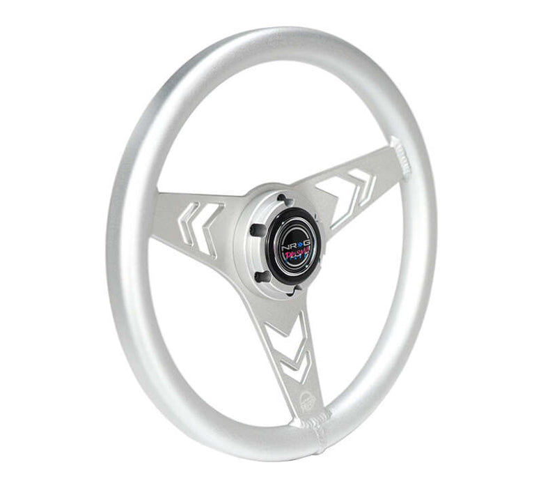NRG Aluminum Steering Wheel 330mm - Arow Cutout - Ergonomic Grip - Anadized Silver