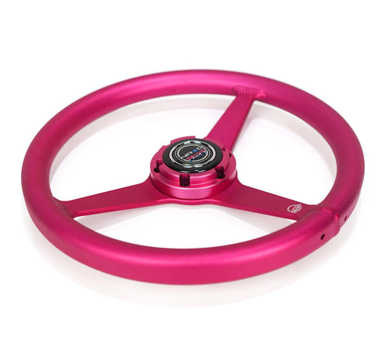 NRG Aluminum Steering Wheel 330mm - Heritage Solid Spoke - Ergonomic Grip - Anadized Pink