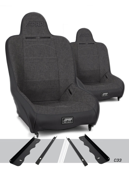 PRP Premier High Back Suspension Seats Kit for 95-01 Jeep Cherokee XJ (Pair) - Gray