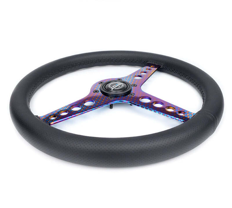 NRG Light Weight Gaming Steering Wheel - Driftz 350mm 3 NeoChrome Spokes Perforated Leather