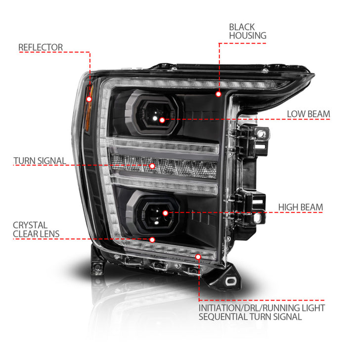 ANZO 21-23 Ford F150 LED Projector Headlight w/Switchback+Sequential - Black (Passenger Side Only)