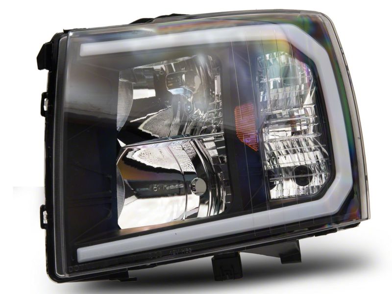 Raxiom 07-13 Chevrolet Silverado 1500 Axial Series Headlights w/ LED Bar- Black Housing (Clear Lens)