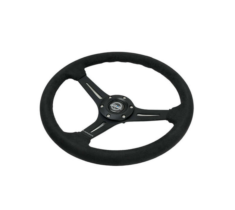 NRG Reinforced Suede Racing Steering Wheel 350mm / 2.5in Deep / 4mm Matte Black Spoke
