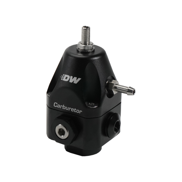 DeatschWerks Compact Carburetor Adjustable Fuel Regulator 6AN x4 Inlets - 6AN Return - Black