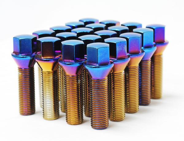 Wheel Mate Mevius Lug Bolt Set of 20 - Chrome Neon 14x1.50 50mm Cone 60 DEG TAP