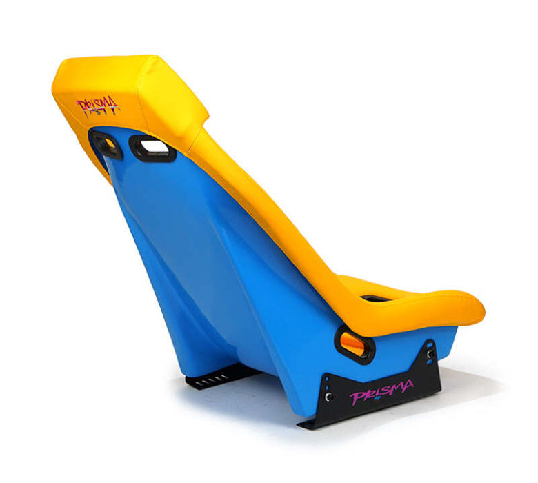NRG GT Retro Bucket Seat - Yellow PVC Leather Yellow Stitching Off-White Fiberglass Back