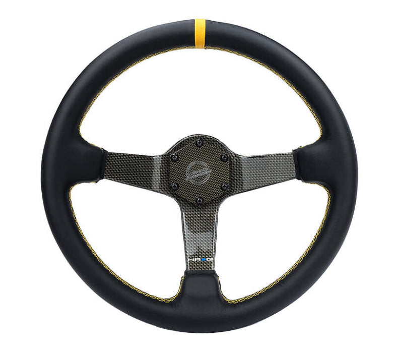 NRG Carbon Fiber Steering Wheel (350mm) Leather Trim w/Gold Stitching/Center Mark