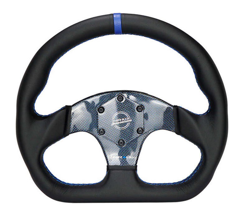 NRG Carbon Fiber Steering Wheel (320mm) Blue CF Center w/Blue Stitch Blue Center Mark Flat Bottom