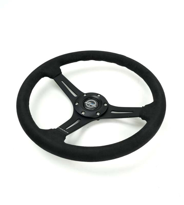 NRG Reinforced Micro Suede Racing Steering Wheel 350mm / 2.5in Deep / 4mm Matte Black Spoke