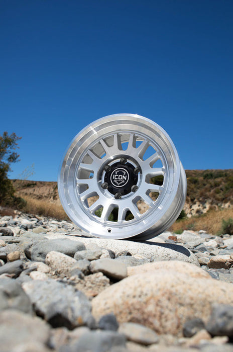 ICON Anza 17x8.5 / 5x5 / -6mm / 4.5in BS Silver Machined Wheel
