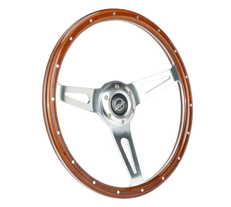 NRG Reinforced Steering Wheel (360mm) Dark Wood Grain w/Chrome 3-Spoke Center
