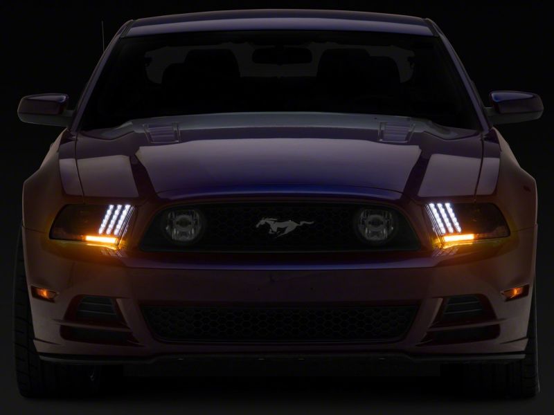 Raxiom 13-14 Ford Mustang LED Projector Headlights SEQL Turn Signals- Black Housing (Clear Lens)