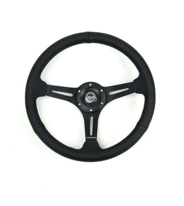 NRG Reinforced Perforated Leather Racing Steering Wheel 350mm / 2.5in Deep / 4mm Matte Black Spoke