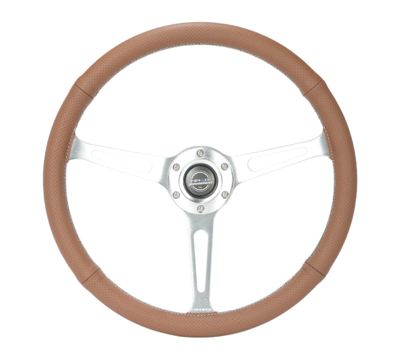 NRG Reinforced Steering Wheel (380mm/1in. Deep) Perforated Brown Leather