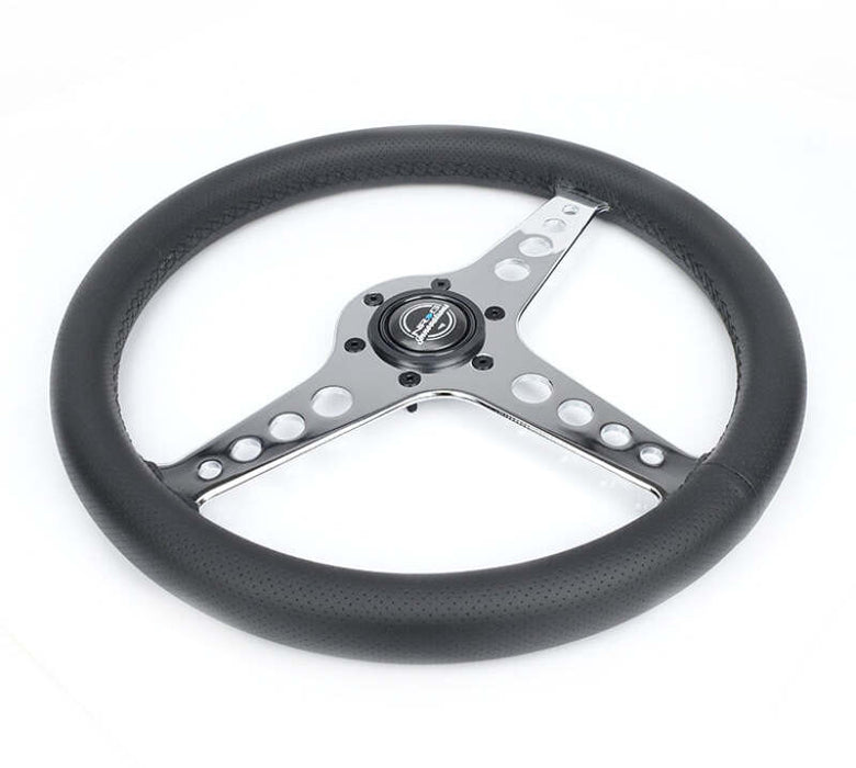 NRG Light Weight Gaming Steering Wheel - Driftz 350mm 3 Chrome Spokes Perforated Leather