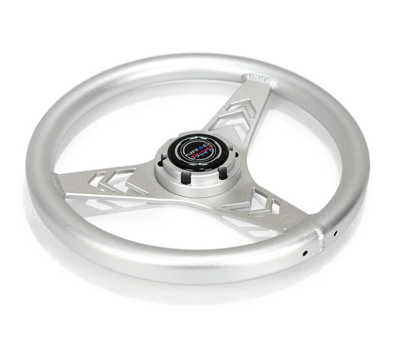 NRG Aluminum Steering Wheel 330mm - Arow Cutout - Ergonomic Grip - Anadized Silver