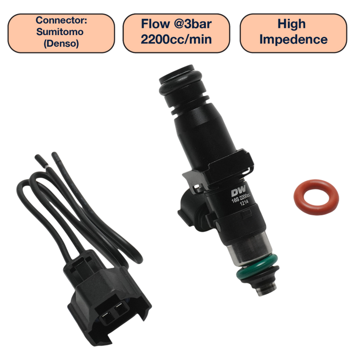 DeatschWerks Universal 2200cc Single Fuel Injector / 60mm Length / 14mm O-Ring Seals