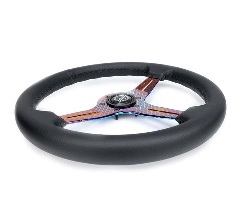 NRG Light Weight Gaming Steering Wheel - 350mm 3 NeoChrome Silver Spokes Perforated Leather