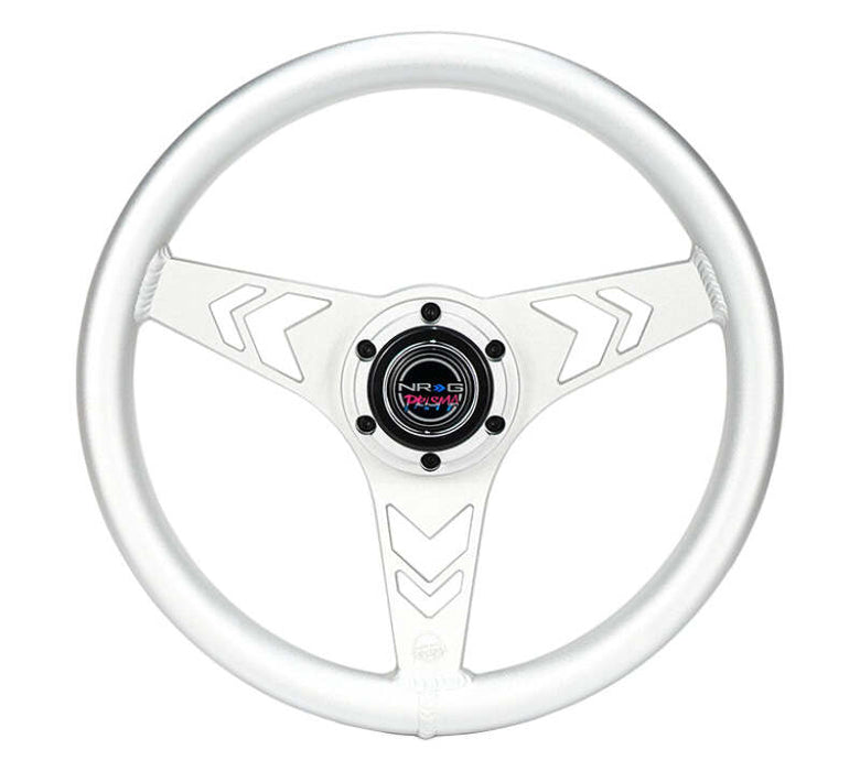 NRG Aluminum Steering Wheel 330mm - Arow Cutout - Ergonomic Grip - Anadized Silver