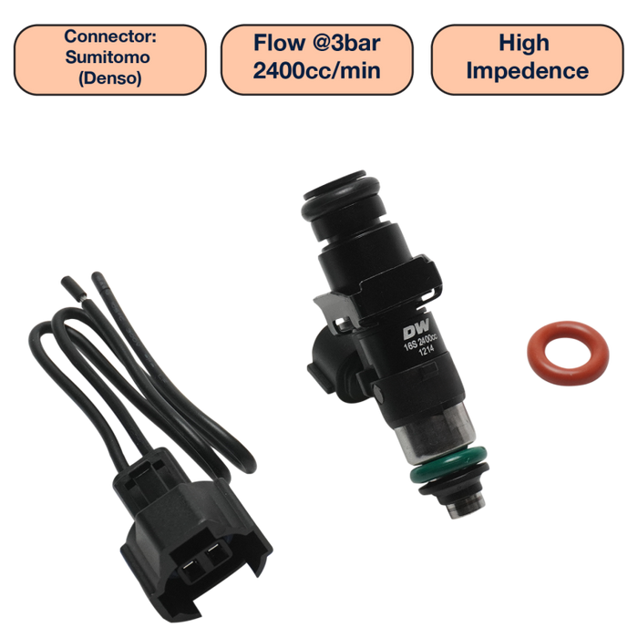 DeatschWerks Universal 2400cc Single Fuel Injector / 48mm Length / 14mm O-Ring Seals