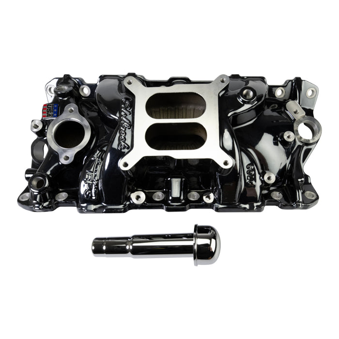 Edelbrock Chevy SB Performer EPS Manifold w/ Oil Fill Tube - Black Plasma