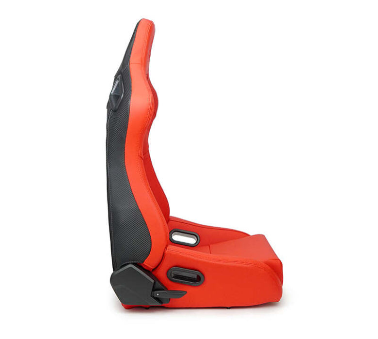 NRG Omega Reclinable Racing Seat (Pair) Red with Black Carbon Vinyl Back