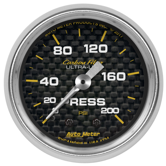 Autometer Carbon Fiber 2-1/16in Mechanical 0-200 PSI Pressure Gauge