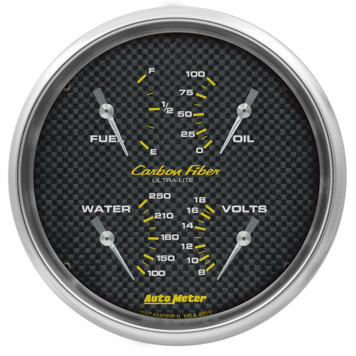 AutoMeter Carbon Fiber Quad Gauge 5in. 0 Ohm (E) - 90 Ohm (F) Electric