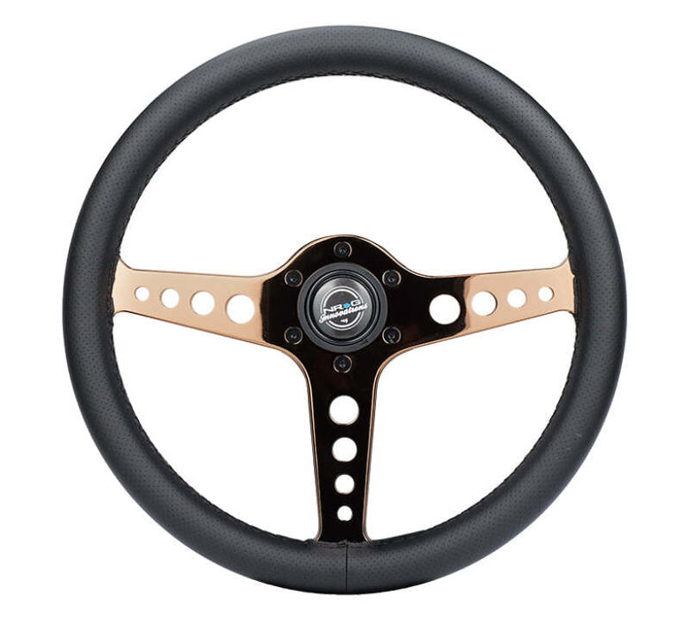 NRG Light Weight Gaming Steering Wheel - Driftz 350mm 3 Rose Gold Spokes Perforated Leather