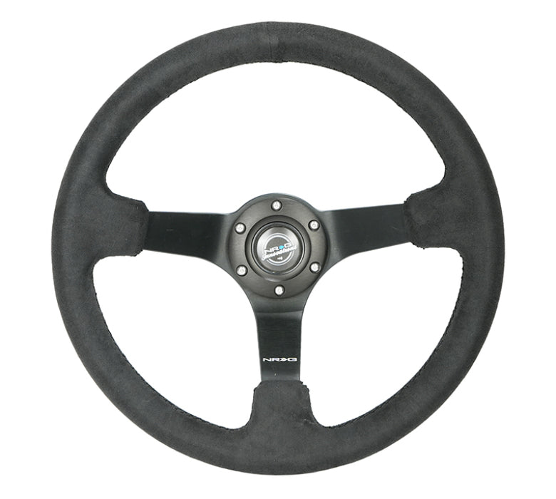 NRG Reinforced Steering Wheel (350mm / 3in. Deep) Blk Alcantara w/ Blk Stitching - Matte Black Spoke