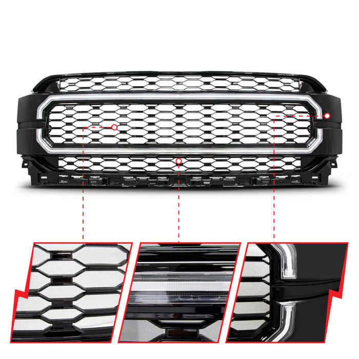 ANZO 21-23 Ford F150 Black Housing Full LED Light Tube Front Grille