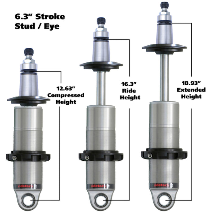 Ridetech Anodized HQ Coilover Shock Single Adjustable 6.3in Stroke / 2in Stud Mount - Single