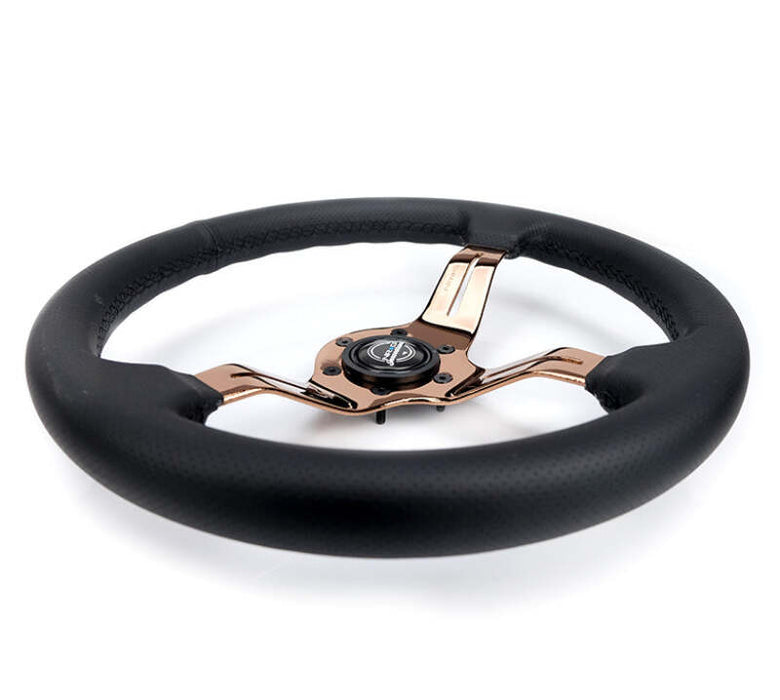 NRG Light Weight Gaming Steering Wheel - Splitz 350mm 3 Rose Gold Spokes Slits - Leather