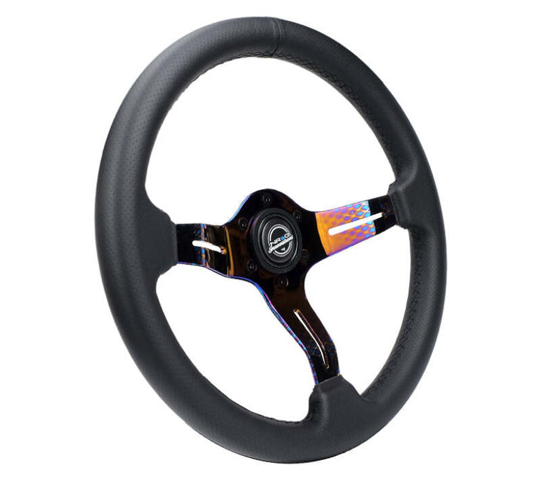 NRG Light Weight Gaming Steering Wheel - Splitz NeoChrome Silver Spokes Perforated Leather