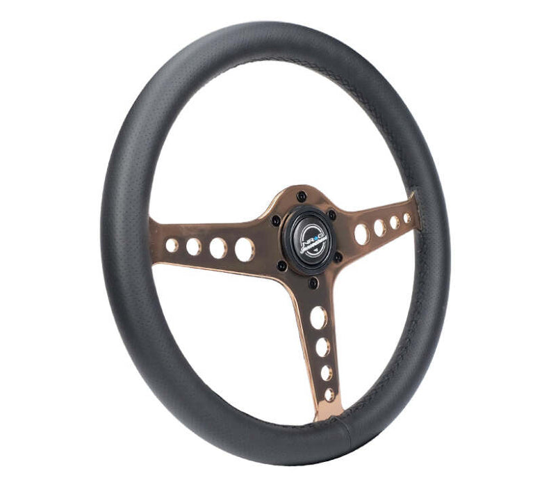 NRG Light Weight Gaming Steering Wheel - Driftz 350mm 3 Rose Gold Spokes Perforated Leather