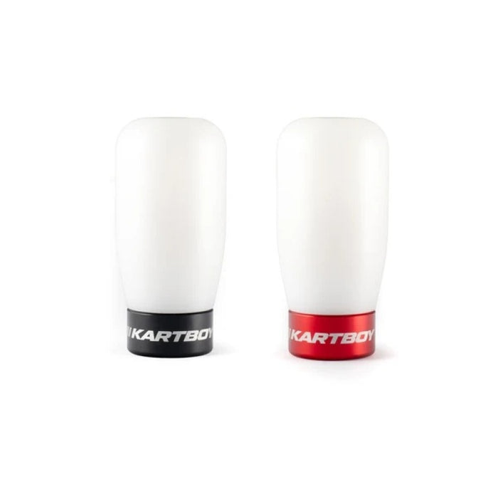 Kartboy StackLock Gravel Shift Knob Kit - White Delrin Cylinder - SS Core - Black & Red Trim Rings