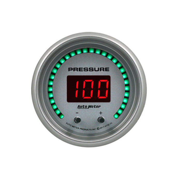 Autometer 52.4mm Silver Switchable 0-1600 PSI/0-110 BAR Fluid Pressure UltraLite Elite Digital Gauge