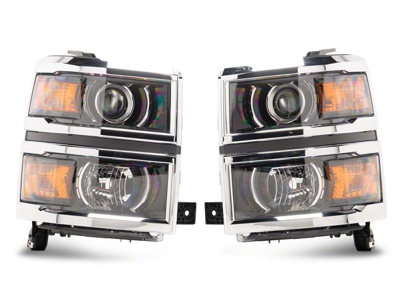 Raxiom 14-15 Chevrolet Silverado 1500 OE Projector Headlights/Chrome Trim- Black- Clear Lens
