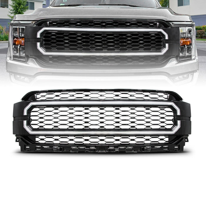 ANZO 21-23 Ford F150 Black Housing Full LED Light Tube Front Grille