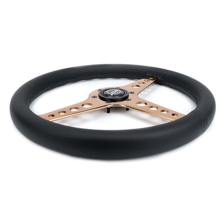 NRG Light Weight Gaming Steering Wheel - Driftz 350mm 3 Rose Gold Spokes Perforated Leather