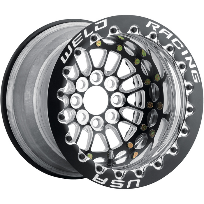 Weld Tuner Import Drag 13x11 / 4x100mm BP / 4.5in. BS Black Center Black Double Beadlock M/T Wheel
