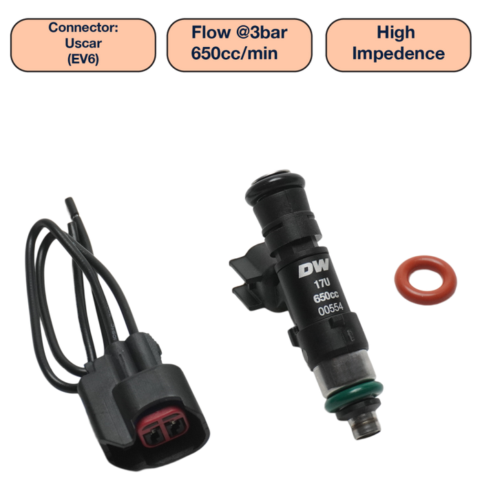 DeatschWerks Universal 650cc Single Fuel Injector / 48mm Length / 14mm O-Ring Seals