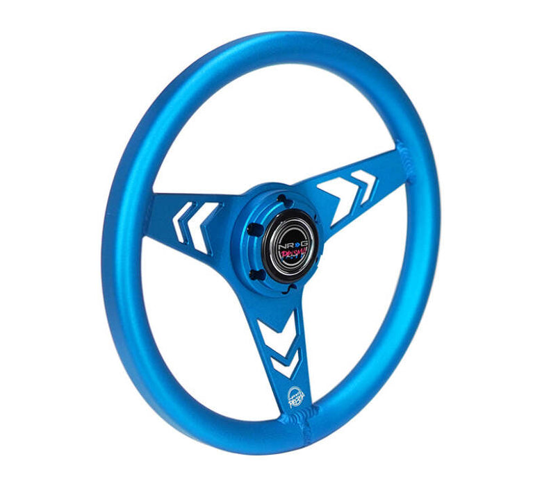 NRG Aluminum Steering Wheel 330mm - Arow Cutout - Ergonomic Grip - Anadized Blue